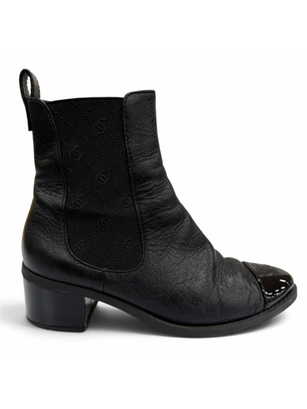 Chanel CC Logo Side Gore Leather Short Boots Black - Picture 6 of 9